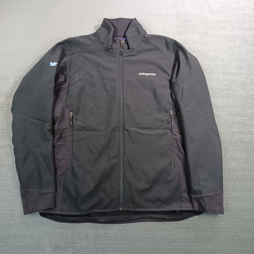 Patagonia Adze Hybrid Jacket Womens Medium Black Full Zip Hiking Twitter Logo